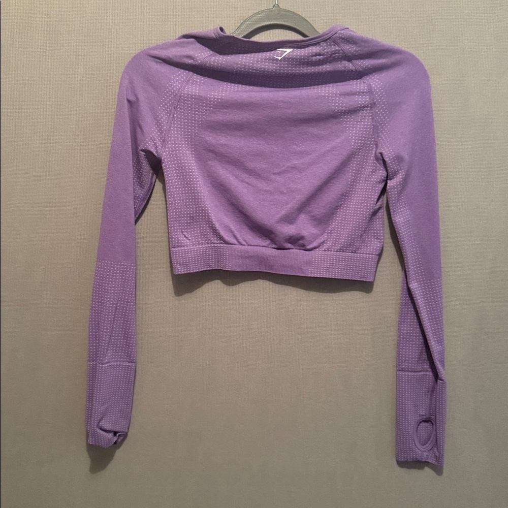 Gymshark Vital Seamless 2.0 Bright Purple Marl Cropped Long Sleeve Size Medium - Picture 3 of 3